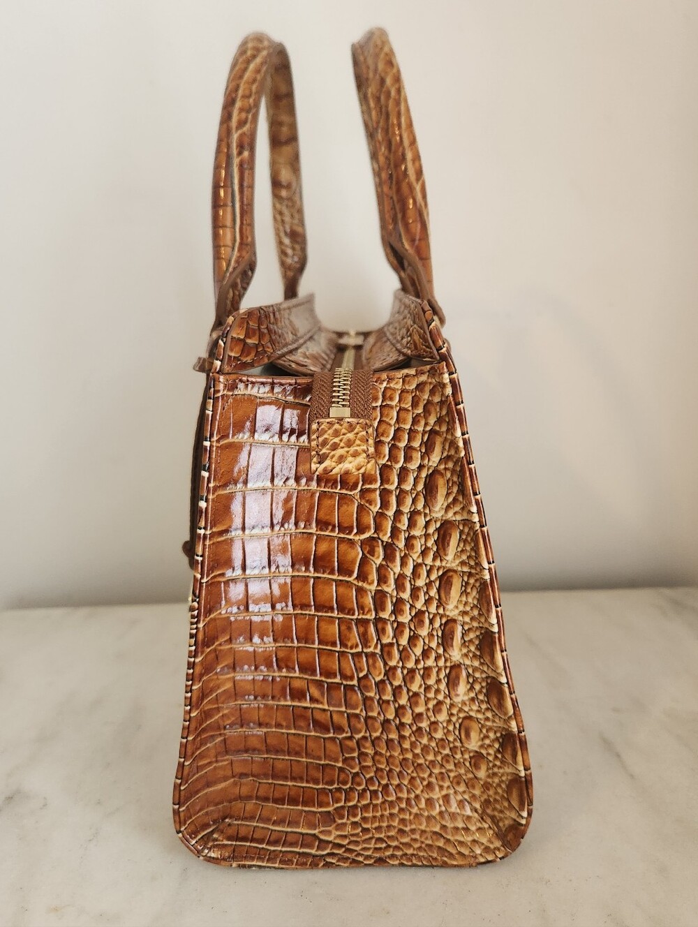 Brahmin Cami Luggage Brown Shoulder Bag Croc-Embossed Leather Satchel & Wallet - Picture 2 of 12